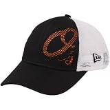 New Era Baltimore Orioles Youth Girls Jr. Jersey Shimmer Mesh Back Adjustable Hat - Black-White