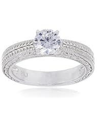 Sterling Silver Simulated Diamond Filigree Solitaire Ring, Size 7