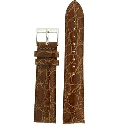 Watch Band Genuine Crocodile Light Brown Padded Stitched Mens 22 millimeter