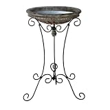 28 Antique-Style Birdbath on 3-Leg Metal Scroll Stand