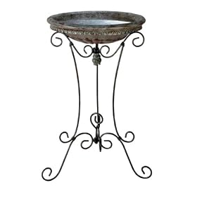 28 Antique-Style Birdbath on 3-Leg Metal Scroll Stand by 