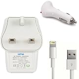 iZKA® – (White) Charger Pack For iPhone 5, iPad Mini, iPod Touch 5G & Nano 7G (New Generations 2012) : Mains Adaptor / In Car Charger / USB Data Sync Cable Picture