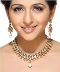 Fashion Jewellery- White Kundans with Pearls and Golden beads necklace set