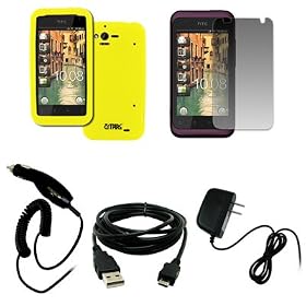 EMPIRE Verizon HTC Rhyme Yellow Silicone Skin Case Cover + Screen Protector + Car Charger (CLA) +... by