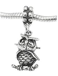 Sterling Silver Large Owl Sitting Dangle Bead Charm
