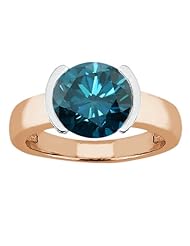 2.20 Ct Round Blue SI1/SI2 Diamond 18K Rose Gold Ring
