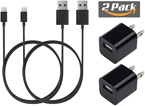 JJL 2x2 Charger Set --2 Wall Adapter Units and 2x3 Foot USB Data Charging Cables for Iphone 5/5s/5c/6/6s plus-- (BLACK)