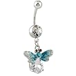 Blue Butterfly Swarovski Crystal Belly Button Navel Dangle Rings
