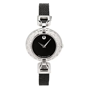 Movado Women's Vivo Diamond Accented Black Stingray Strap Bangle Bracelet Watch #0605665