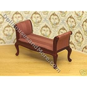 Handcarved Cherry Setee with Pink Stripe Upholstery Dollhouse Miniature