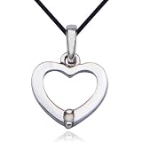 Platinum Plated Sterling Silver Genuine Diamond Accent Heart Pendant on Black Thread, 18