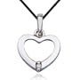 Platinum Plated Sterling Silver Genuine Diamond Accent Heart Pendant on Black Thread, 18"