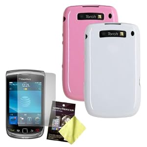 Cbus Wireless Two Flex-Gel Cases / Skins / Covers (White, Pale Rose) & LCD Screen Protector / Guard / Film for BlackBerry Torch 9800 / 9810 / Torch 2