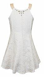 Girls Floral Print Brocade/Cotton/Metallic/Polyester Scoop Neck Princess Seams   Waistline Halter Sleeveless Jeweled Lace Fit-and-Flare  Dress