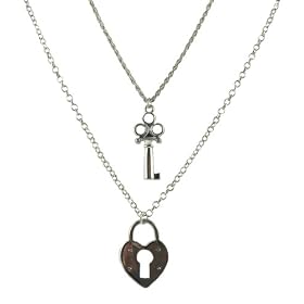 Necklace - Key and Heart Lock (K1) ~ Silver Tone ~ Rhodium Plated by 