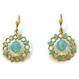 14k Gold Turquoise Enamel Floral Wreath Hoops with Floating Turquoise Bead By Catherine Popesco