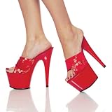 CENTERSTAGE-751-2, 6 3/4 Red Satin/Gold Flower/Red Sandals, by Pleaser USA