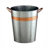 Zinc Metal Bucket with Orange Stripe and Handles