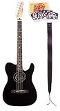 Fender Standard Telecoustic Guitar Bundle with Fender Leather Strap, Pick Card, and Polishing Cloth - Black