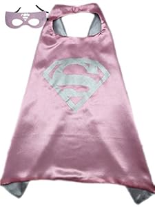 Superhero or Princess Kids CAPE & MASK SET Childrens Halloween Costume (Pink & Gray (Supergirl))
