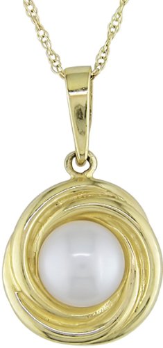 9ct Yellow Gold 7mm Cultured Freshwater Pearl Pendant
