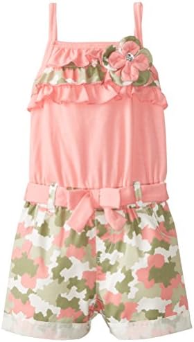 Little Lass Baby Girls' Knit Twill Camo Romper, Coral, 12 Months