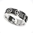 Peace Sign Ring with Black Background, Sterling Silver, 6mm width Sizes: 5-9