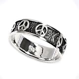 Peace Sign Ring with Black Background, Sterling Silver, 6mm width Sizes: 5-9