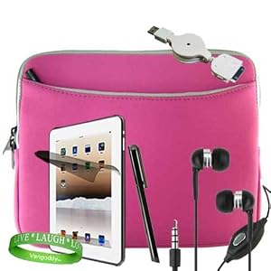 Apple Ipad Accessories Kit: ** PINK ** Form Fitted Scratch Defense Neoprene Sleeve Cover + apple ipad stylus pen + iPad Earphones with Mic + Custom Cut iPad Screen Protector + iPad Retractable Data Cable + Vangoddy Live * Laugh * Love Wrist band