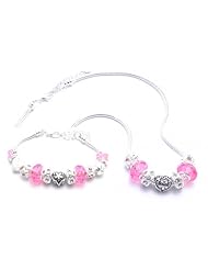 Heart Charm Bracelet and Necklace Gift Set Girls Pandora Style