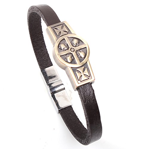 Modern Fantasy Christmas Gifts Cross Skull Leisure Metal Cool Golden Joker Leather Bracelet (Cross Skull)