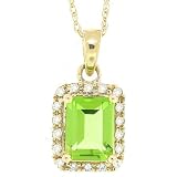 1.26ct Emerald Cut Peridot and Diamond Gemstone Pendant in 10Kt Yellow Gold w chain