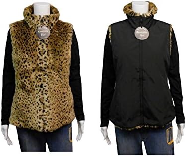 Kristen Blake Ladies Faux Fur Reversible Vest, Small, Tan Leopard & Black