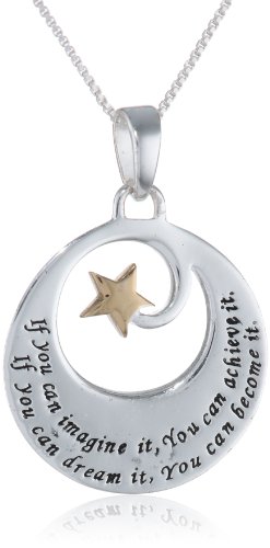 Two-Toned Sterling Silver with Yellow Gold Flashed "If You Can Imagine It" Pendant Necklace, 18"