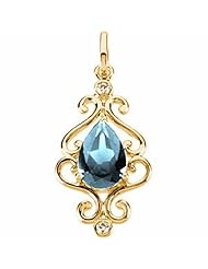 14K Yellow Gold Pear Cut Aquamarine and Diamond Pendant -- LIFETIME WARRANTY
