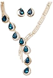 SunIfSnow Fashion Tilt One Line Blue Crystal Diamond Necklace