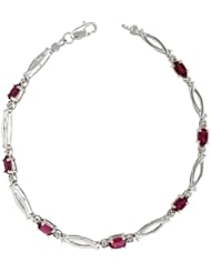 10k White Gold Christian Fish Tennis Bracelet w/ 0.05 Carat Brilliant Cut Diamonds & 1.75 Carats Oval Cut Created Ruby Stones, 1/8 in. (3.5mm) wide