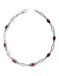10k White Gold Christian Fish Tennis Bracelet w/ 0.05 Carat Brilliant Cut Diamonds & 1.75 Carats Oval Cut Created Ruby Stones, 1/8 in. (3.5mm) wide