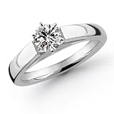 14k White Gold 1/3 Carat Round Cut Cathedral Solitaire Diamond Ring (I-J ; I1-2)
