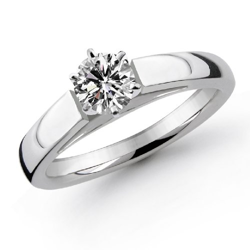 Platinum 1/2 Carat Round Cut Cathedral Solitaire Diamond Ring (G-H ; SI1-2)