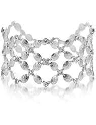 14K White Gold Matte and Hammered-Finish Hand-Crafted Link Bracelet, Enhanced with Bezel Set Diamonds.