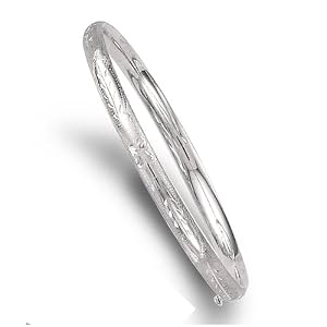 14k White Gold 5. Baby Engraved Bangle Bracelet - 5 Inch by