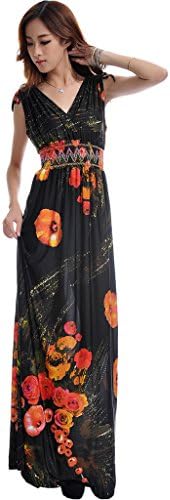 Mordenmiss Women's Sleeveless V-Neck Evening Prom Maxi Dress 4XL Black