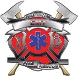 6" EMT Red Firefighter Maltese Cross Decal with Axes REFLECTIVE