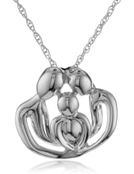 Rhodium Plated Sterling Silver Family Embrace Pendant Necklace, 18"