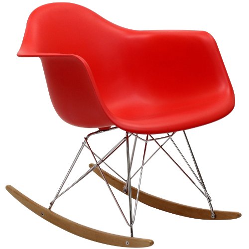 LexMod Molded Plastic Armchair Rocker, Red
