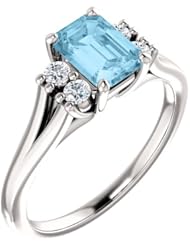 14K White Gold 7.00x5.00mm Emerald Cut Aquamarine and Diamond Ring -- LIFETIME WARRANTY