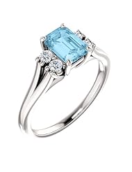 Platinum 7.00x5.00mm Emerald Cut Aquamarine and Diamond Ring -- LIFETIME WARRANTY