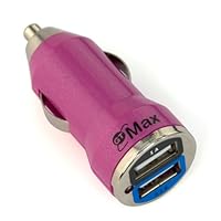 GTMax Metalic Hot Pink 2-Port USB Car Charger Adapter for Apple iPhone 5, 5th Generation, iPad Mini Tablet