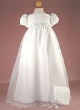 Elegant Satin ~ Tulle Christening Gown with Pearl Kissed Flowers